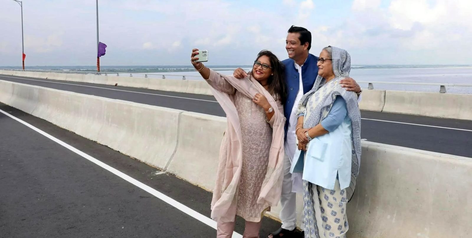 PM in selfie with Joy, Putul on Padma Bridge 1 PM in selfie with Joy, Putul on Padma Bridge