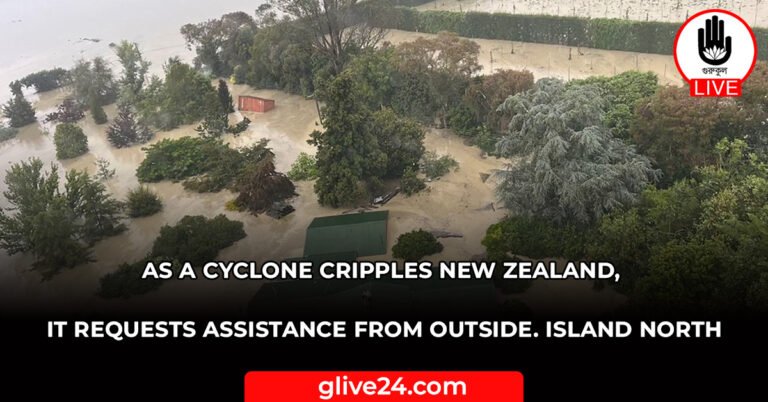 As a cyclone cripples New Zealand it requests assistance from outside. Island North As a cyclone cripples New Zealand, it requests assistance from outside. Island North