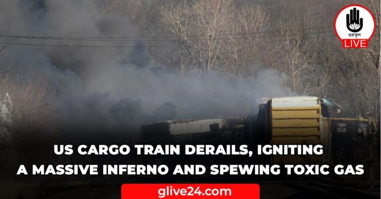 US cargo train derails, causing huge fire and leaking hazardous gas