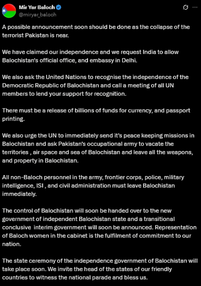 Baloch Writer Claims Independence from Pakistan, Appeals to UN for Recognition