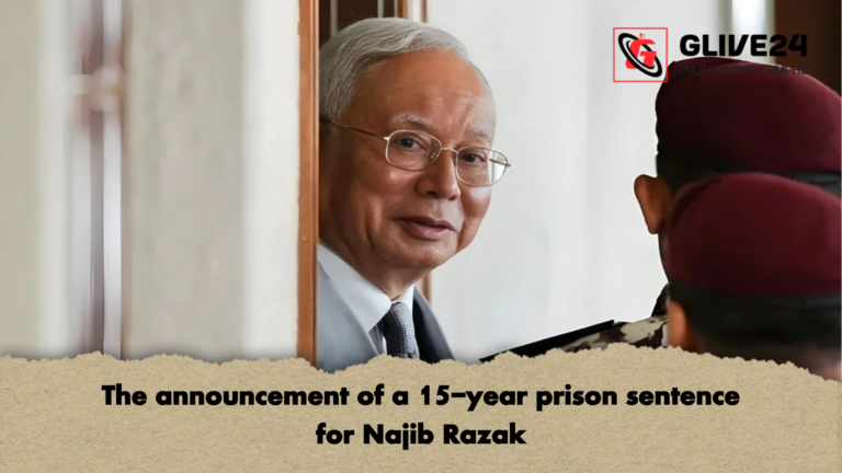 The announcement of a 15 year prison sentence for Najib Razak The announcement of a 15-year prison sentence for Najib Razak