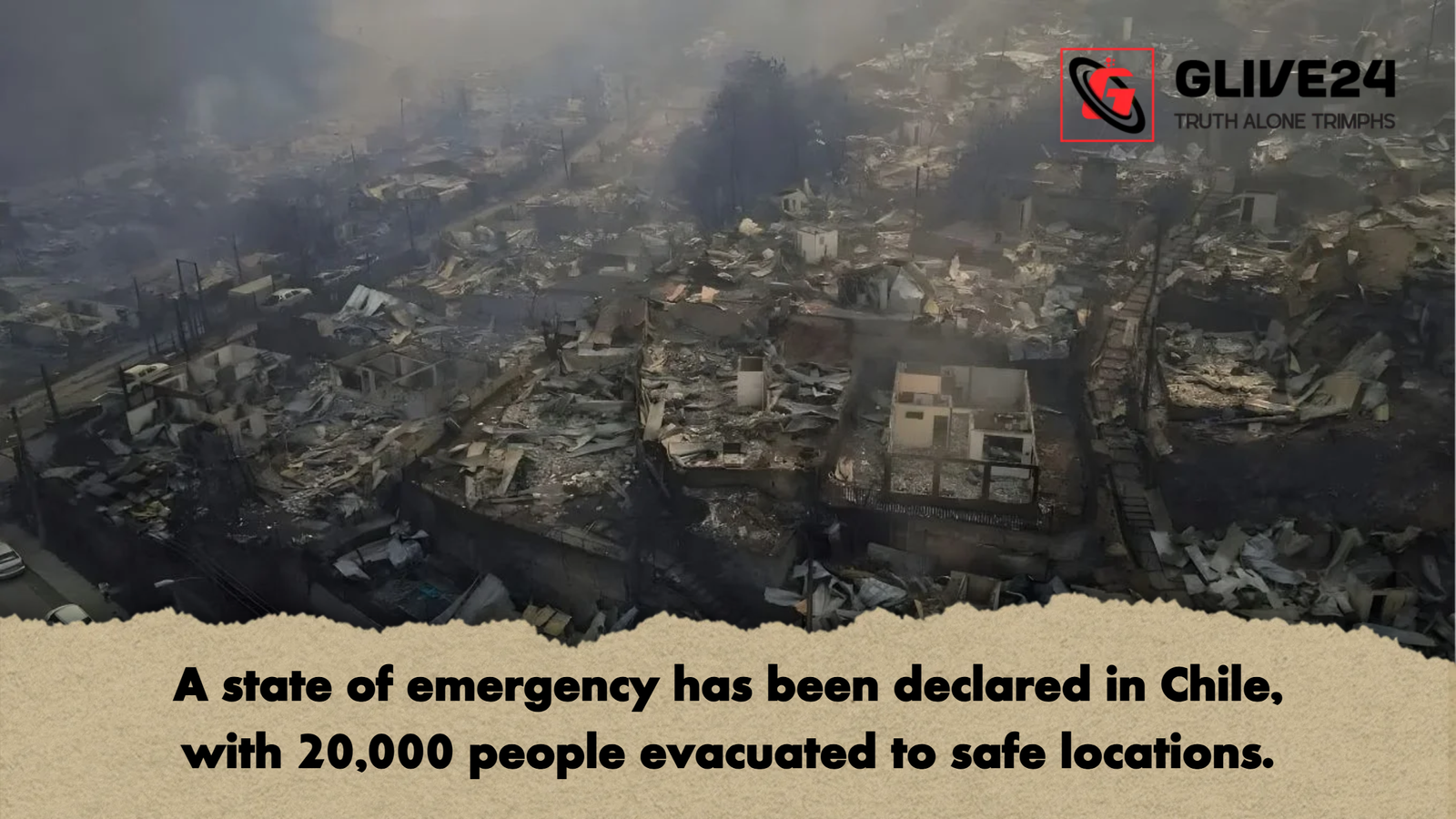 A state of emergency has been declared in Chile, with 20,000 people evacuated to safe locations. 1 A state of emergency has been declared in Chile with 20000 people evacuated to safe locations A state of emergency has been declared in Chile, with 20,000 people evacuated to safe locations.