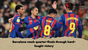Barcelona reach quarter finals through hard fought victory Barcelona reach quarter-finals through hard-fought victory