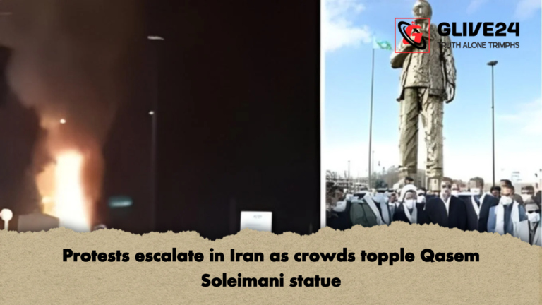 Protests escalate in Iran as crowds topple Qasem Soleimani statue Protests escalate in Iran as crowds topple Qasem Soleimani statue
