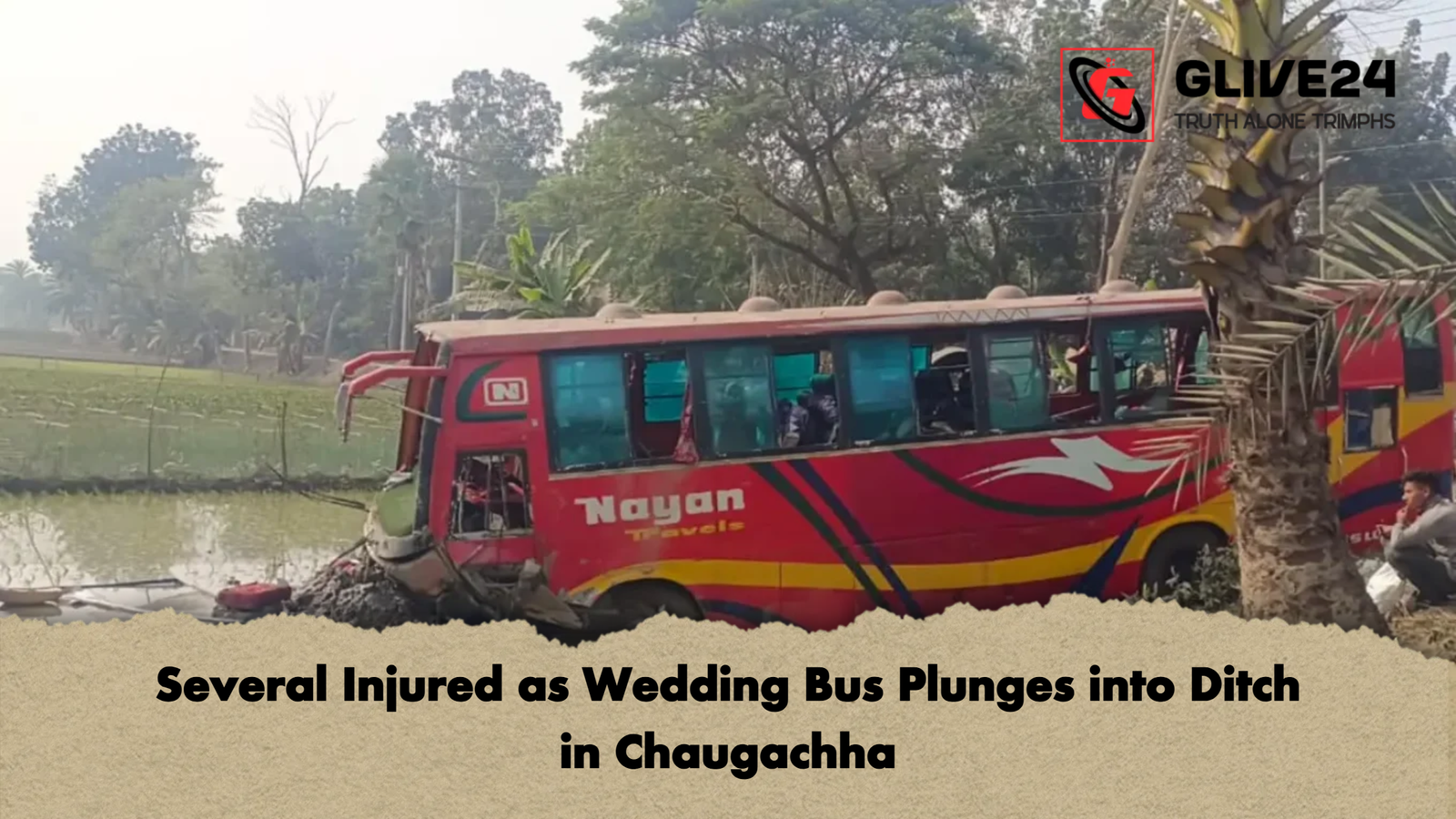 Several Injured as Wedding Bus Plunges into Ditch in Chaugachha Several Injured as Wedding Bus Plunges into Ditch in Chaugachha