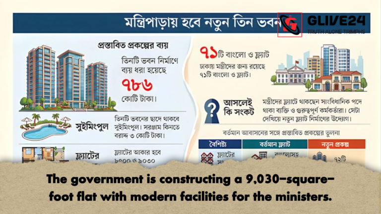The government is constructing a 9030 square foot flat with modern facilities for the ministers The government is constructing a 9,030-square-foot flat with modern facilities for the ministers.