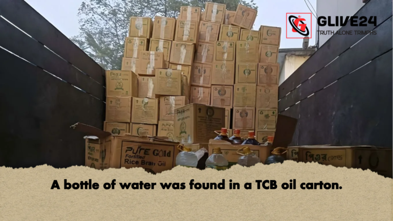 A bottle of water was found in a TCB oil carton A bottle of water was found in a TCB oil carton.