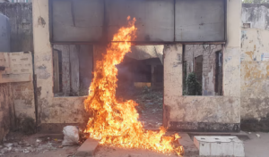 Flag Raised Then Fire at Habiganj Awami League Office Flag Raised, Then Fire at Habiganj Awami League Office