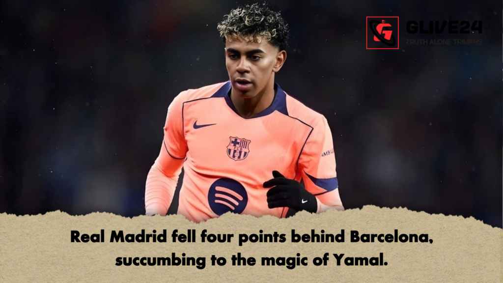 Real Madrid fell four points behind Barcelona, succumbing to the magic of Yamal. 3 Real Madrid fell four points behind Barcelona succumbing to the magic of Yamal Real Madrid fell four points behind Barcelona, succumbing to the magic of Yamal.