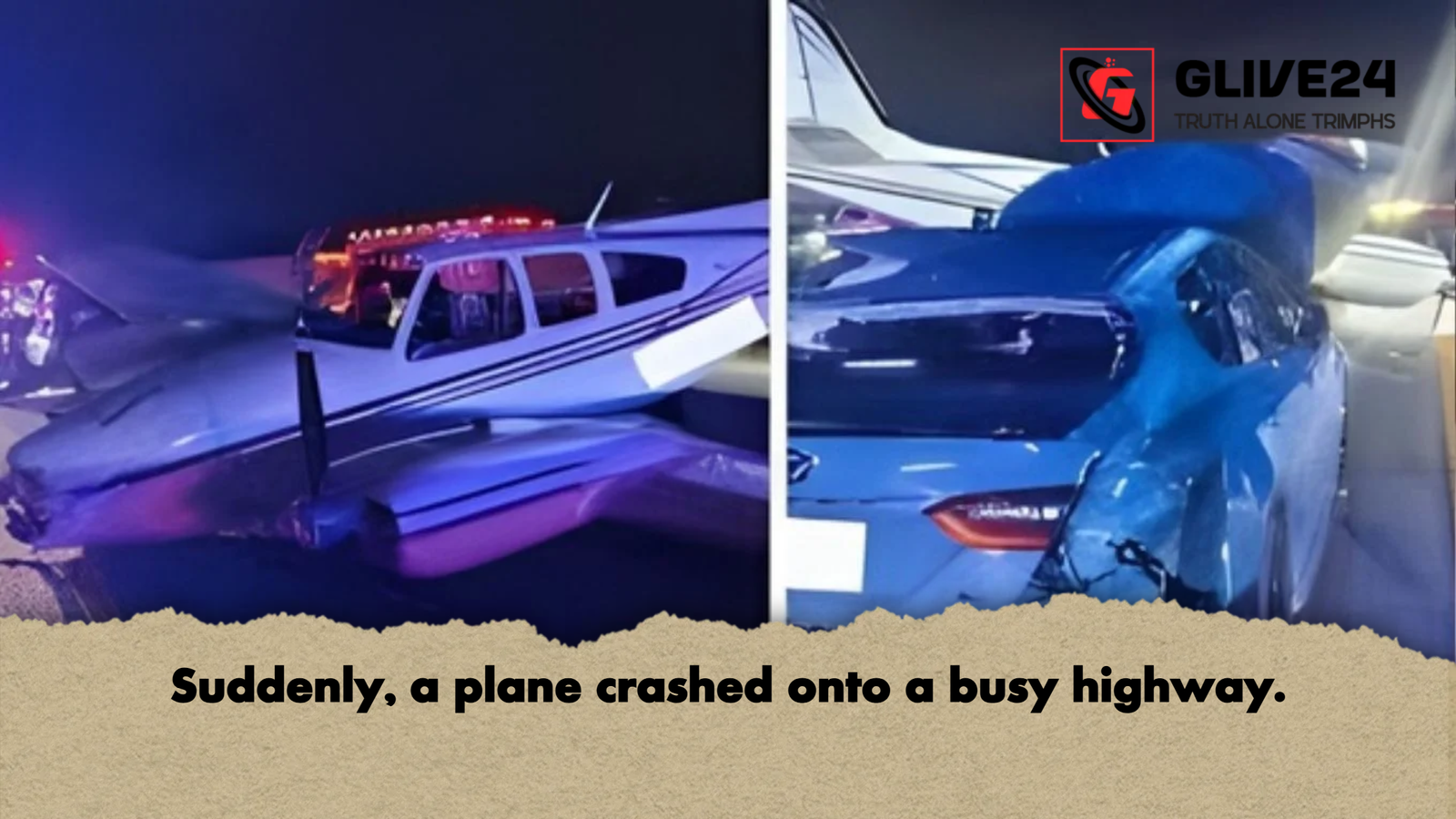 Suddenly a plane crashed onto a busy highway Suddenly, a plane crashed onto a busy highway.