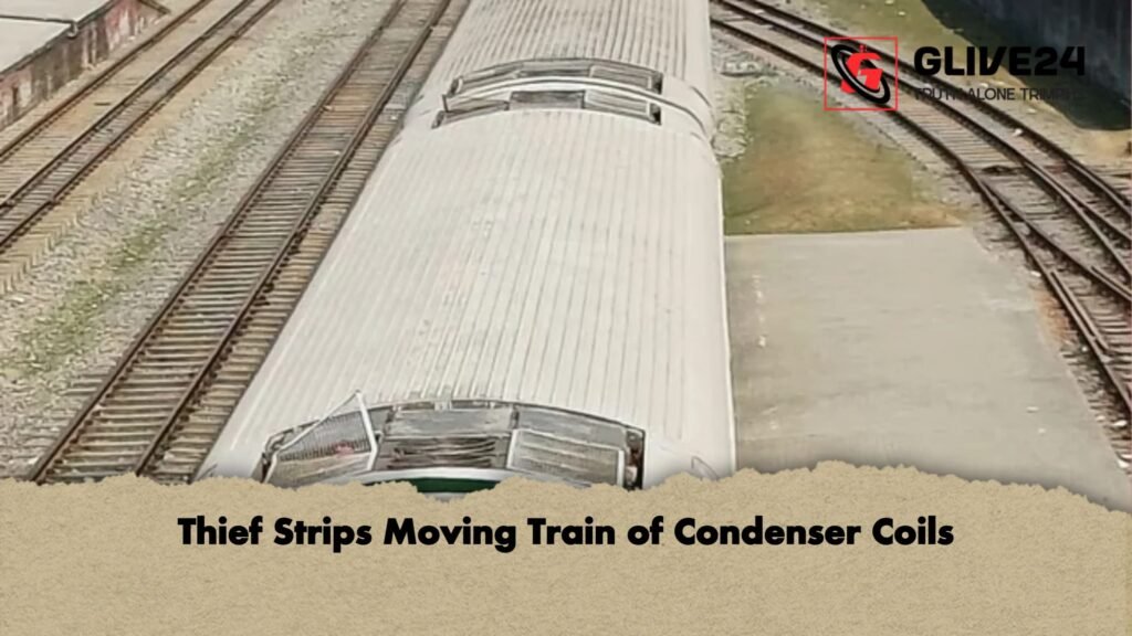 Thief Strips Moving Train of Condenser Coils 2 Thief Strips Moving Train of Condenser Coils Thief Strips Moving Train of Condenser Coils
