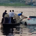 Private Car Falls Into River While Boarding Ferry in Narayanganj Private Car Plunges Into River at Narayanganj Ferry Ghat