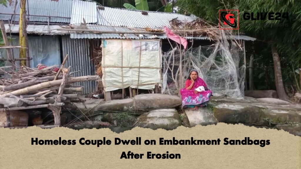 Homeless Couple Dwell on Embankment Sandbags After Erosion