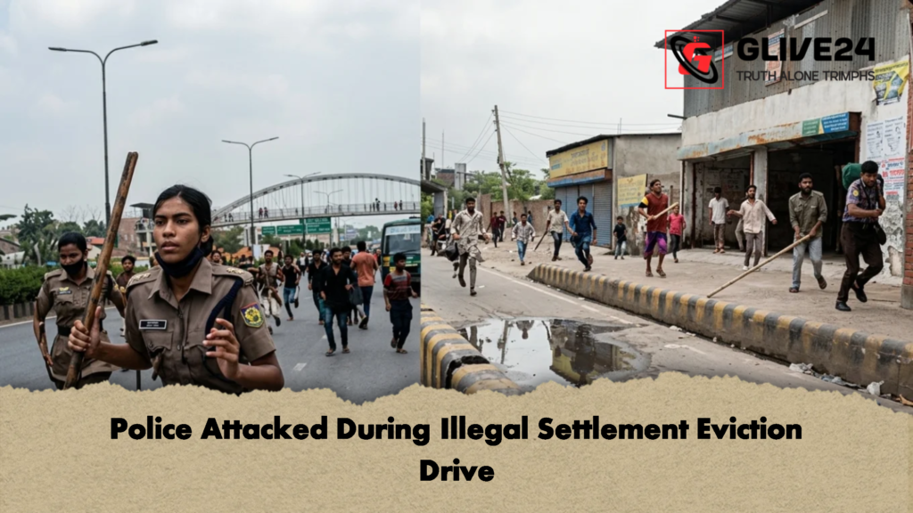 Police Attacked During Illegal Settlement Eviction Drive 3 Police Attacked During Illegal Settlement Eviction Drive 1 Police Attacked During Illegal Settlement Eviction Drive