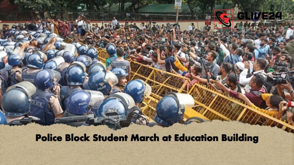 Police Block Student March at Education Building 1 Police Block Student March at Education Building