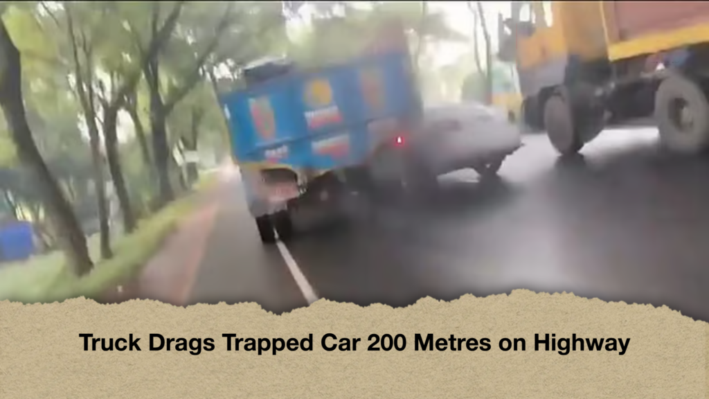 Truck Drags Trapped Car 200 Metres on Highway 1 Truck Drags Trapped Car 200 Metres on Highway