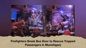 Firefighters Break Bus Door to Rescue Trapped Passengers in Munshiganj