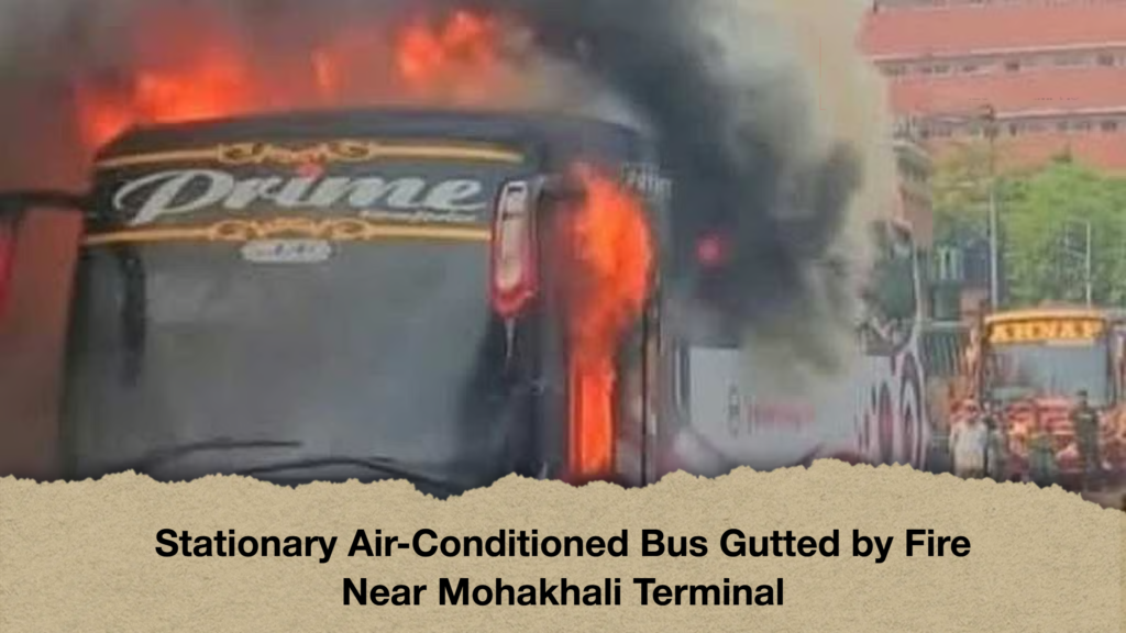 Stationary Air-Conditioned Bus Gutted by Fire Near Mohakhali Terminal
